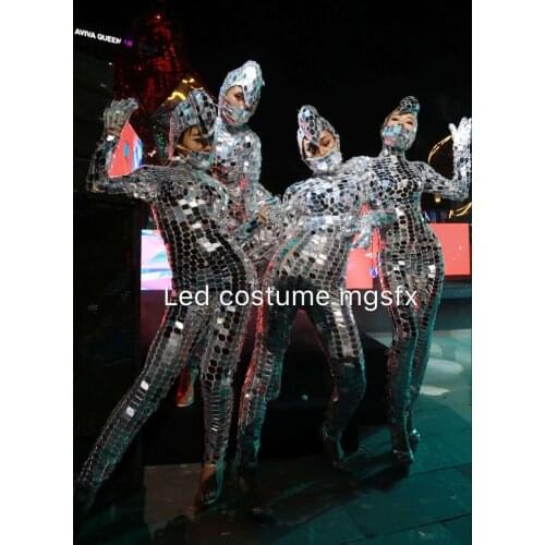 Hand sewn high quality sexy women Mirror jumpsuits Elastic Girls Mirror costumes party show nightclub stage performance show