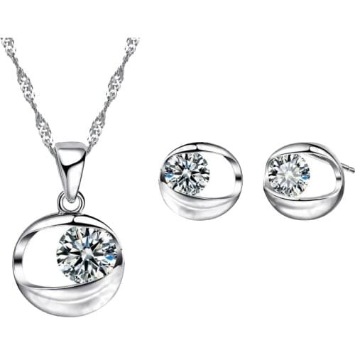 925 Sterling Silver New Retail Fashion Cubic Zirconia Bridal Wedding Jewelry Sets Necklace+Earrings For Women