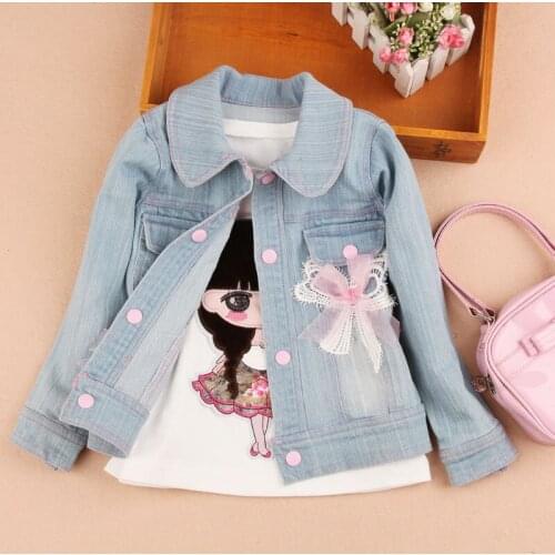 Kids Jacket 2019 New Girl Coats and jackets Bow Decoration Denim Jacket Children Clothing Cowboy Girls Jacket Age 2-16T