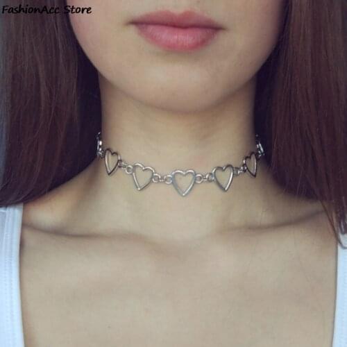 Sweet Love Heart Choker Necklace Cute Gold Punk Hollow Heart Necklace Jewelry Girlfriend Charming Gift Pendant Choker