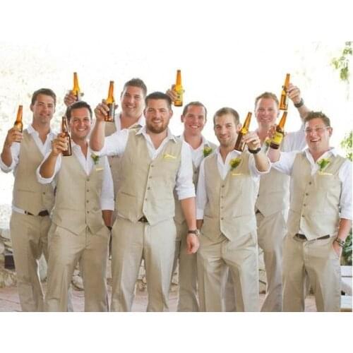 Custom Made Champagne Best Men Wear Groom Tuxedos Wedding Suits Dinner Business Suits Casual Beach Slim Fit 2Pieces(Vest+Pants)