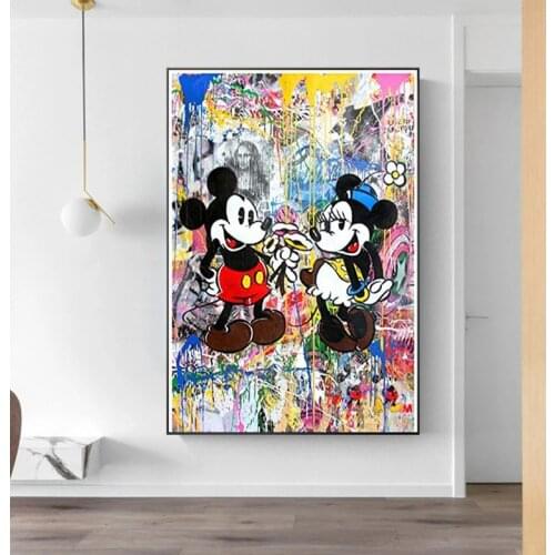 Disney Mickey and Minnie Celebrate Canvas Painting Cartoon Poster and Print Graffiti Art Wall Picture for Living Room Home Decor
