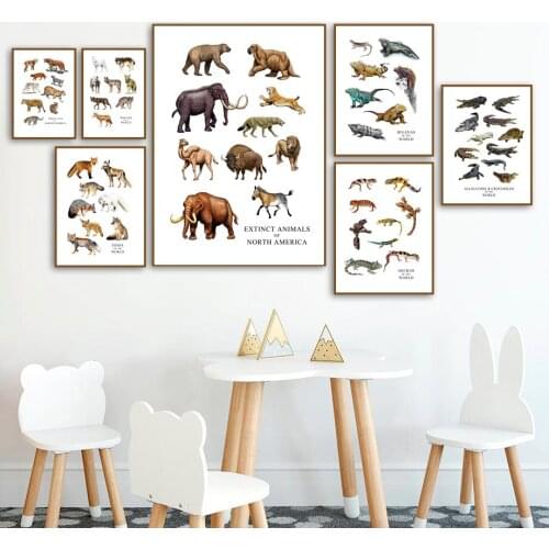Wall Art Canvas Painting Wolf Cat Fox Elephant Wild Animals Prints Nordic Posters And Prints Wall Pictures Baby Kids Room Decor