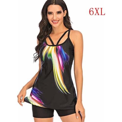 2020 New Women Backless Tankini Swimwear Plus Size 6XL Beach Female Bathing Suit Sexy Fashion Tankini Shorts Swimming Suit