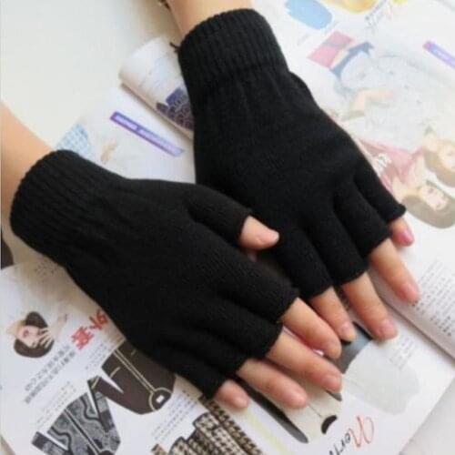New Men Black Knitted Fingerless Gloves Autumn Winter Outdoor Stretch Elastic Warm Half Finger Cycling Gloves
