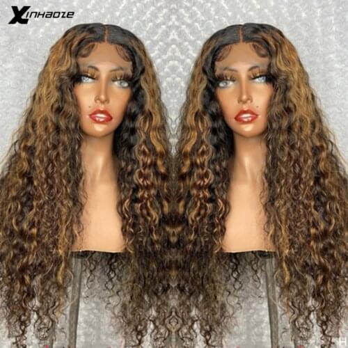Glueless 13x4 Lace Front Human Hair Wigs Highlight Honey Blonde Brown Curly 4x4 Lace Closure Wig With Natural Hairline