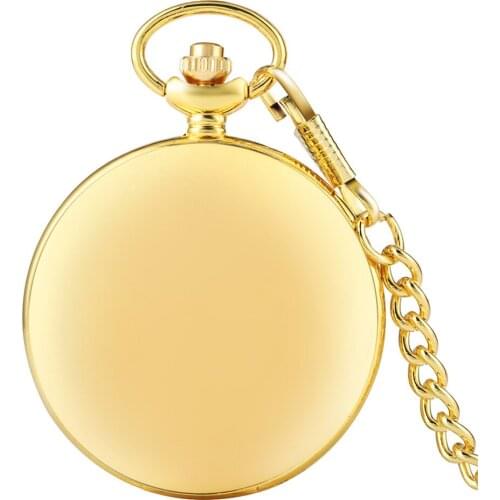 Polishing Gold Full Hunter Quartz Pocket Watch Fob Pendant Pocket Chain Retro Clock Gifts Men Women