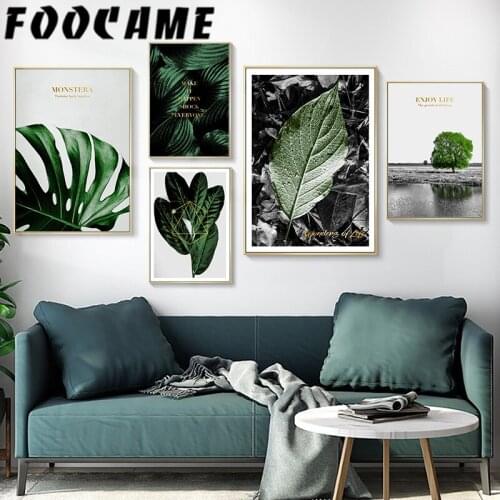 FOOCAME Nordic Green Plant Leaf Monstera Poster Wall Art Canvas Landscape Painting Pictures Print Bedroom Modern Home Decoration