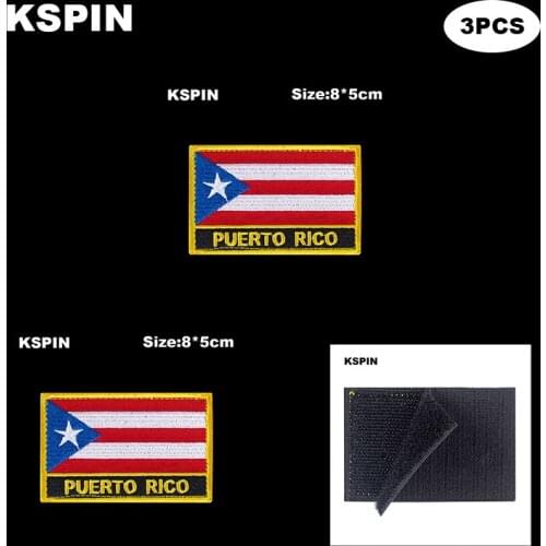 Rectangle National Flag Patch Hook Loop Puerto Rico Badges Armband 3D Stick on Jacket Backpack Stickers