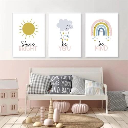 Rainbow Cloud Canvas Poster Nursery Wall Painting Sun Art Print Child Posters Nordic Wall Art Pictures For Baby Kids Room Decor
