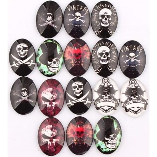 Handmade 4 Size Glass Mix Vintage Skull Oval Flatback Cameo Cabochon Domed DIY Jewelry Charm Photo Pendant Setting