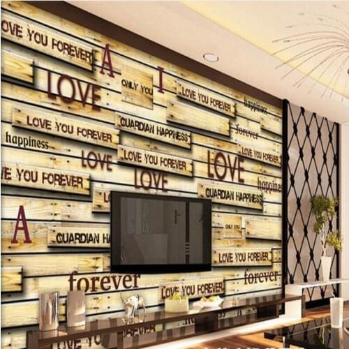 Wellyu Custom large mural 3D wood veneer wood nostalgic Retro TV backdrop non - woven wallpaper papel de parede para quarto