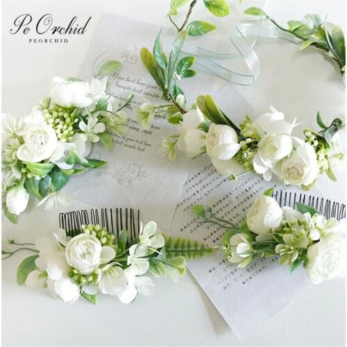 PEORCHID Boho Bridal Hair Comb Flowers Hair Ornaments For Weddings Accessories Beach Wreath For Women Hairpiece Bride Headband