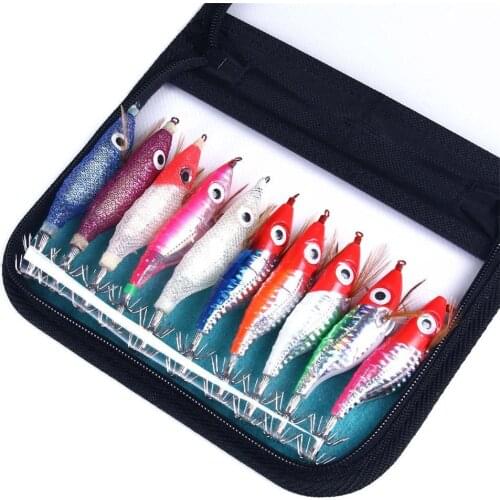 10pcs Fishing Lure Squid Jig Luminous Shrimp Bait Squid Shrimp Hooks Night Fishing Artificial Spinner Lures Kit
