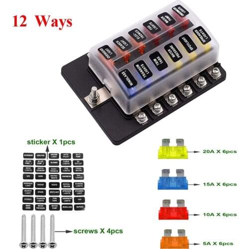 12/6 Ways Modified Fuse Box 12V 24V Blade Fuse Box Holder Terminal Block With LED Warning Light For Car Boat Marine Trike