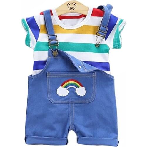 2pcs/set Summer Baby Boys Clothes Set Cartoon Toddler Baby Infant Girls Outfits T-shirt+Bib Pants Kids Clothing Sets Tracksuit