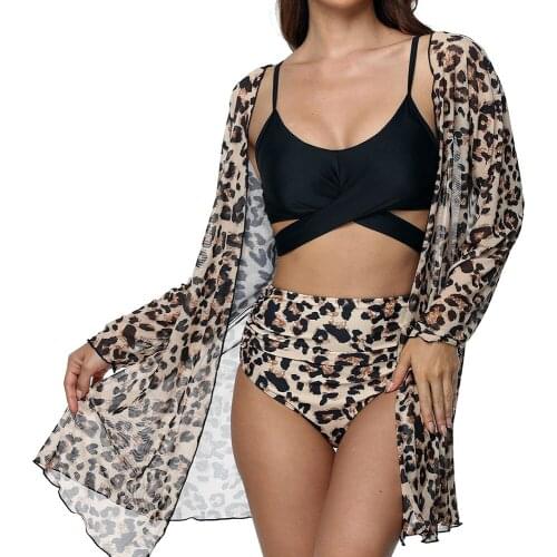 2021 Sexy Cross Bikini Women High Waist Swimsuit Female Three Piece Bikini Set With Cover Up Bathing Suit Summer Beach Wear Swim