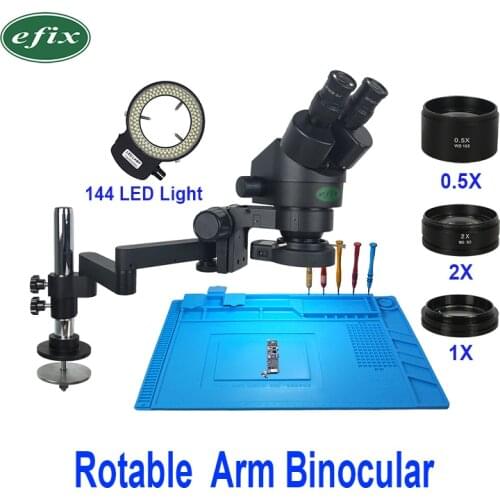 3.5-90X Rotable Arm Stand Binocular Stereo Soldering Microscope Stereoscopic Zoom LENS 144 Light for Mobile Phone SMD Repair