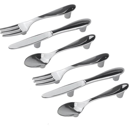 Promotion! 6 PCS Knife Spoon Fork Kitchen Cabinet Closet Drawer Pull Handles Knobs 3-Inch Center to Center (Silver)