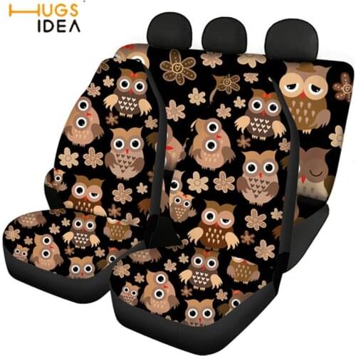 HUGSIDEA Cute Owl Print Auto Accessories Car Seat Cover Comfortable Sedan Protector for Women Men Non Slip Black Seat Cover