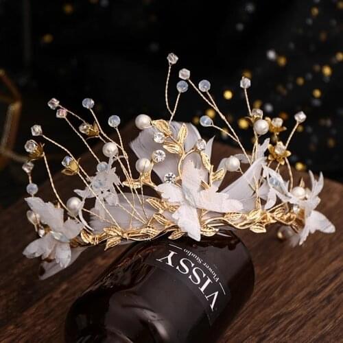 Baroque Feather Hairband Crown Hair Jewelry Bridal Headpiece woman Rhinestones Crystal Tiaras Bride Party Wedding Hair Accessori
