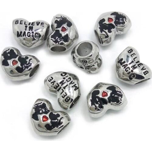 Free Shipping new 20pcs antique silver heart shape big hole beads Mickey oil-drip & rhinestone charms fit European bracelet DIY