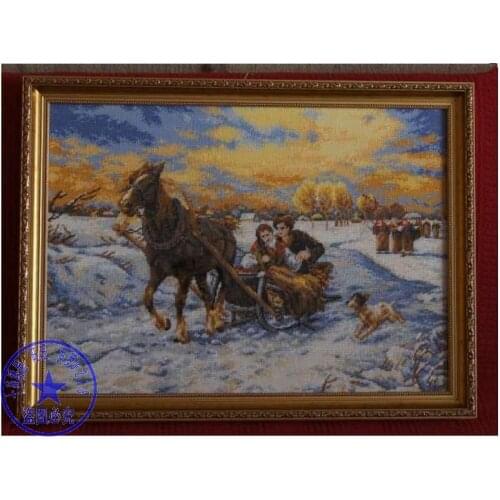 Free delivery Top Quality popular counted cross stitch kit snow carriage coach wagon winter