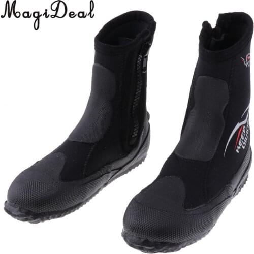 MagiDeal Unisex 5mm Premium Neoprene Hi Top Wetsuits Zipper Boot Diving Boots Water Sports Snorkeling Booties Shoes Black