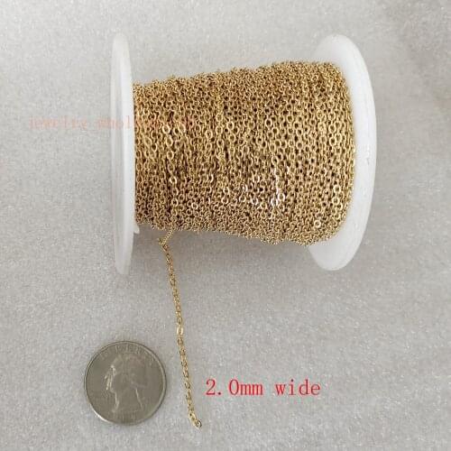 50meter/ Roll Fashion 2.4mm Gold Stainless Steel Flattened Link Chain Jewelry Finding /Marking Chain Strong