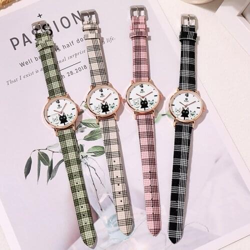 UTHAI BK51 Retro Simple Girl Temperament Literary Personality Plaid Casual Small Fresh Middle School Student Quartz Watch