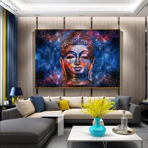 Colorful Abstract Buddha Face Canvas Art Paintings on The Wall Buddhism Poster and Prints Modern Cuadros Picture for Living Room