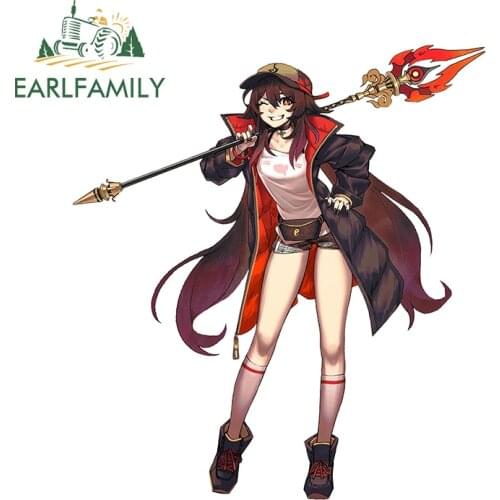 EARLFAMILY 13cm x 11.7cm for Hu Tao Car Stickers Personality Simple Decals Scratch-Proof Windows Caravan Decor Car Label