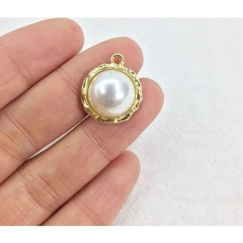 Eruifa 6pcs 15mm High Quality Plastic Pearl Coin Zinc Alloy Necklace,Earring Bracelet Jewelry DIY Handmade 2 Colors