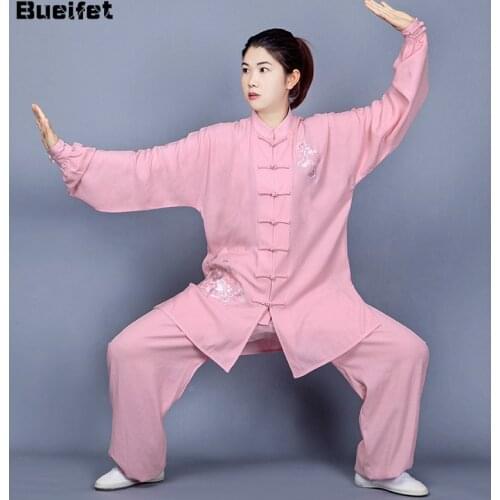 Tai Chi Uniforms Traditional Chinese Embroidered Martial Arts Exercise Clothing Long Sleeve WingChun Suit Unisex KungFu Uniform