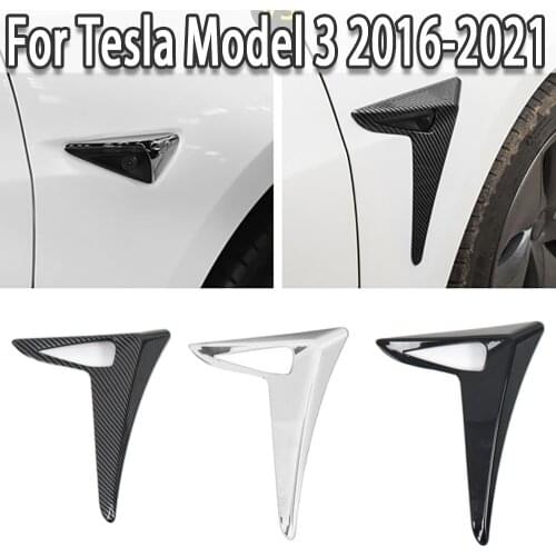 K-Car Camera Fender Cover Vent Frame Side Exterior Protection Sticker Carbon Fiber Trims For Tesla Model 3 2016-2021