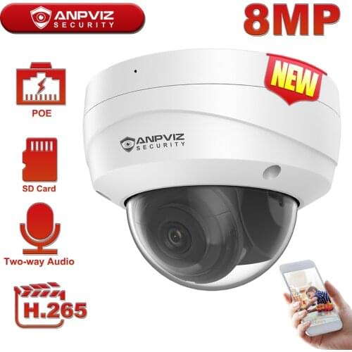Anpviz 8MP 4K Dome IP Camera Security Outdoor IR Range 30m CCTV Video Surveillance Hikvision OEM IP67 Max 256GB Storage H.265