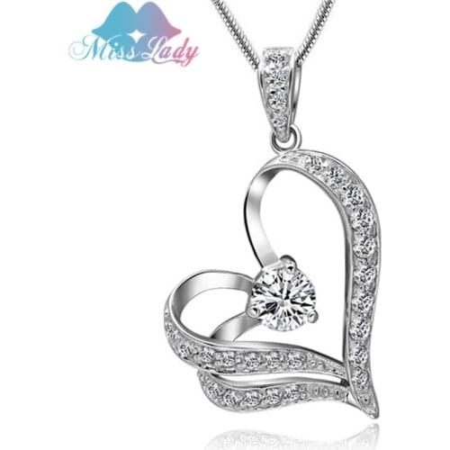 Miss Lady Gold color Zirconia Crystal Wedding bridal lover couple Heart necklaces female Fashion Jewelry for women MLZ1092