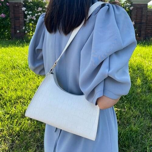 Fashion Crocodile Pattern Womens Shoulder Bag Simple Trend Shopping Bag PU Leather Solid Color Zipper Handbags for Women 2021