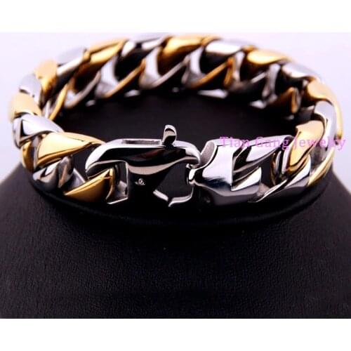 Mens Jewelry 316L Stainless Steel Fashion SilverGold Color Curb Cuban Chain Bangles Bracelet For Mens 8.5" 15mm