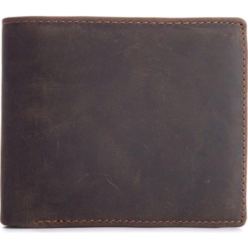 Mens Crazy Horse Leather Wallet Genuine Leather First Layer Leather Wallet Tri Fold Retro Purse