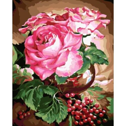 DRAWJOY Framed Oil Paint DIY Painting By Numbers Coloring By Numbers Red Flower Home Decoration 40*50cm