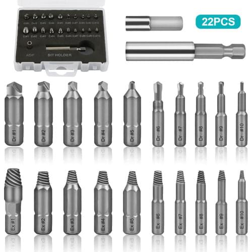 22pcs Damaged Screw Extractor Drill Bits Set Extractor Screwdriver Remover Purpose Tools Broken Speed Out Bolt Stud Remover Tool