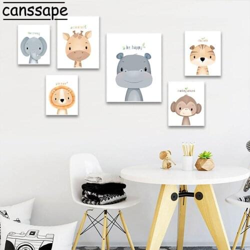 Nursery Wall Art Canvas Elephant Lion Print Monkey Deer Painting Animals Prints Nordic Poster Wall Pictures Baby Room Home Decor