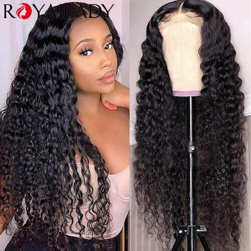 Royal Lady Deep Wave Human Hair Lace Front Wigs Brazilian Human Hair Curly 4x4 Lace Closure Wigs Pre Plucked for Black Women
