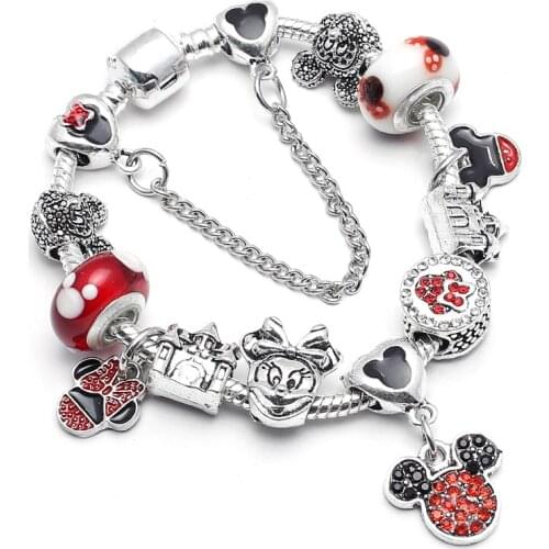 Dropshipping Mickey Minnie Charm Bracelet With Nice Marano Beads Fit Original Fine Bracelet For Kids Special Gift snap jewelry