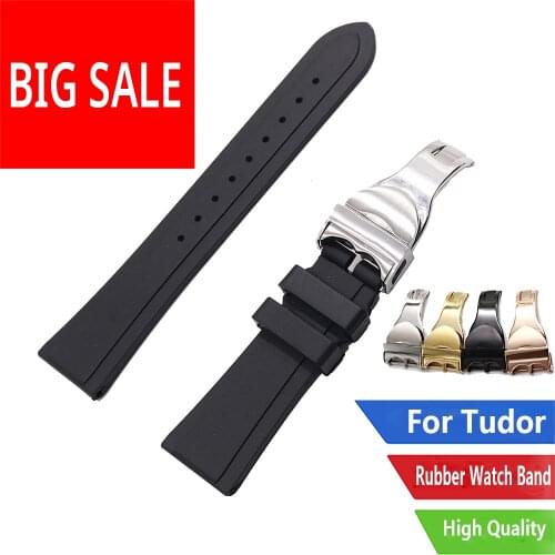 CARLYWET 22mm TOP Quality Black Waterproof Silicone Rubber Replacement Wrist Watch Band Strap with Silver Black Clasp For Tudor