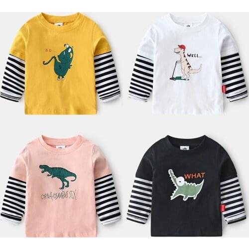 Toddler Boys Shirts Casual Cartoon Kids Clothing Stripe Splice Long Sleeve Shirt for Boys Children Tees Girls Tshirt 2020 Spring