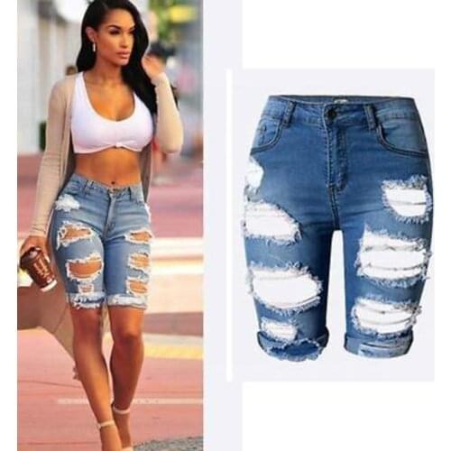 Sexy Womens Elastic Hole Short Pants Denim Shorts Ripped Jeans Trousers