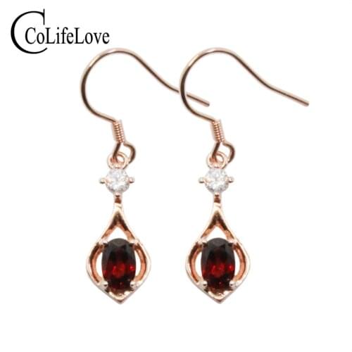 CoLife Jewelry 925 Silver Garnet Eardrop for Daily Wear 100% Natural Garnet Dangler Sterling Silver Garnet Jewelry