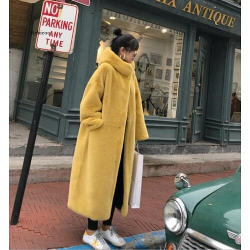 Winter Faux Mink Fur Coat Women Winter Long Coat Female Hooded Thick Warm Faux Fur Jacket Ladies Loose Plush Coat
